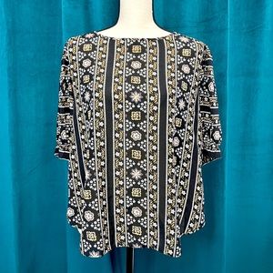 Ann Tayor Black Boho Tribal Multi Color Blouse